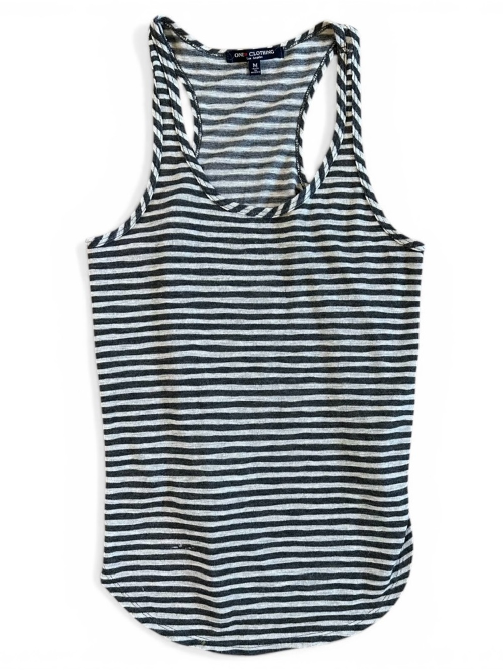 Striped Racerback Tank Top Gray White Coastal Y2K One Clothing M
